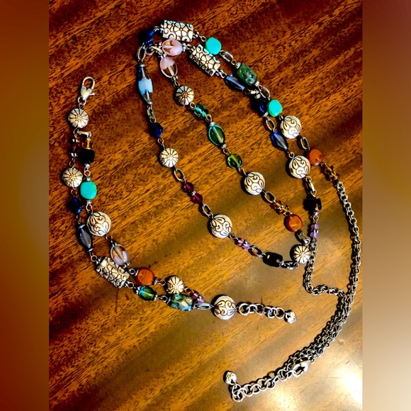 Brighton long silver stations, crystals, natural stone link set - Picture 15 of 16